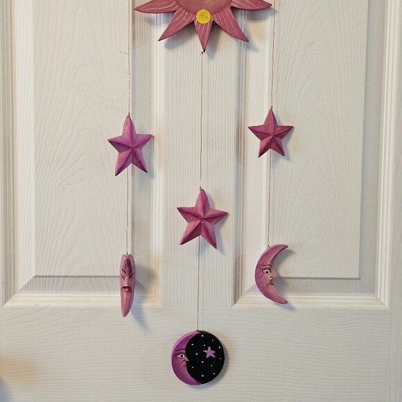 Celestial Decor Wooden Painted Sun And Moon Wall Hanging 31 X 9 X .5" - Picture 5 of 8